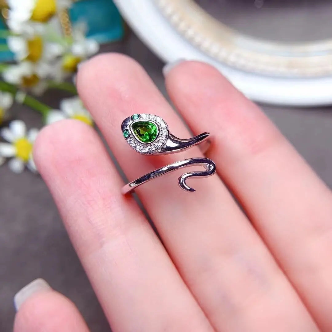 Gioiellieri Hot Selling Rhodium 925 Sterling Silver Luxury Smart Couple Ring Graduation Wedding Party Jewelry Pear Cut Natural Diopside CMA