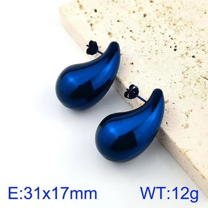 REBEL High-quality Fashion Chubby Water Drop Stainless Steel Hollow Earrings Necklace Charm Temperament Jewelry Set