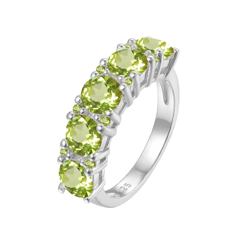 ArtistA Abiding Custom Green Natural Gemstone Ring Collection 925 Silver Natural Peridot Rings with Regular Open 2 Tone Design
