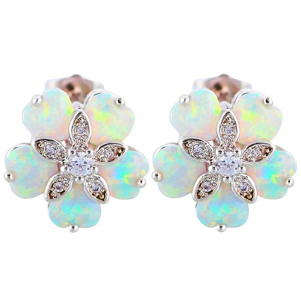 Viral White Flower Stud Earrings 5 Petal Design Cute Ladies Silver Plated Brass Christian Gift Jewelry