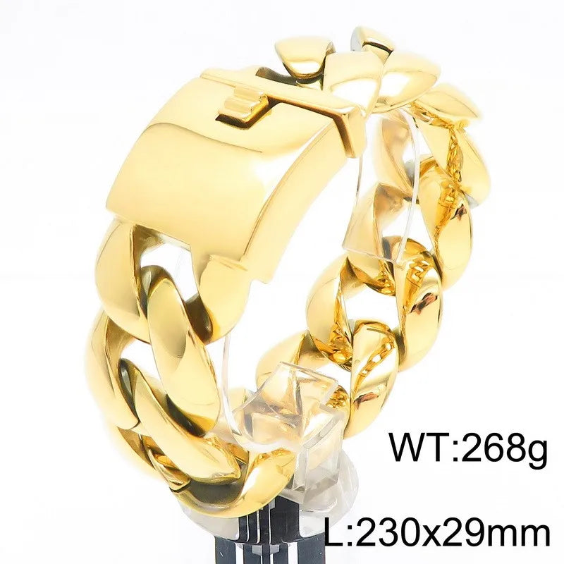 KALEN Vintage Men Hip-Hop Stainless Steel Fashion Jewelry Bracelets Cuban Link Chain Bracelet