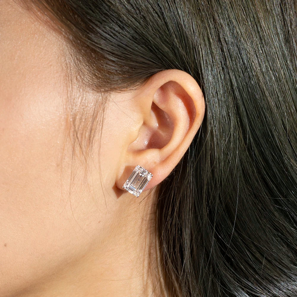 Gemfiori MSE-368 9K Solid Gold With 1ct Loose Lab Grown Diamond Emerald Cut Solitaire Earring Hop Sale Gold Gemfiori Price