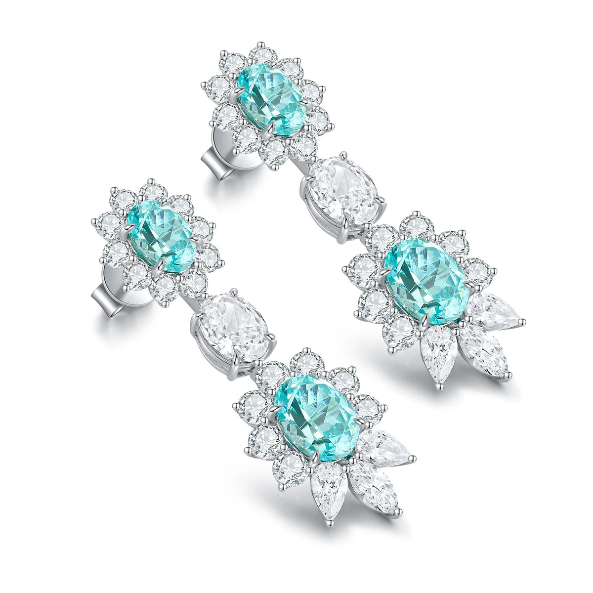 Gemfiori Anster High Quality S925 Lab Grown Paraiba Earring Stud Dainty Gemstone Stud Earrings for Women Daily Wear Gift
