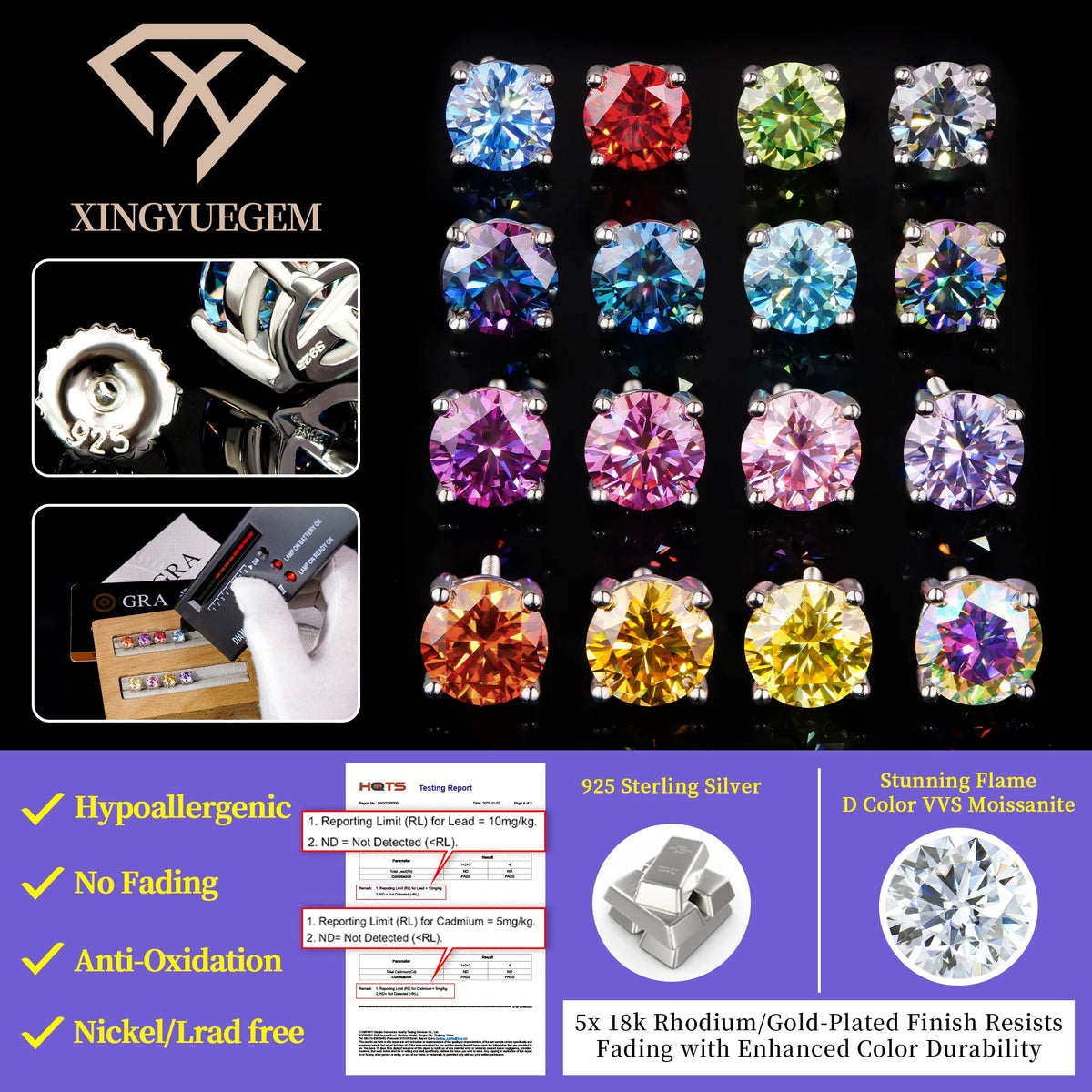 Spot Wholesale Bulk Trendy Fine Jewelry 925 Silver Color Vvs Diamond Moissanite Mossanite Screw Back Stud Earrings for Men Women