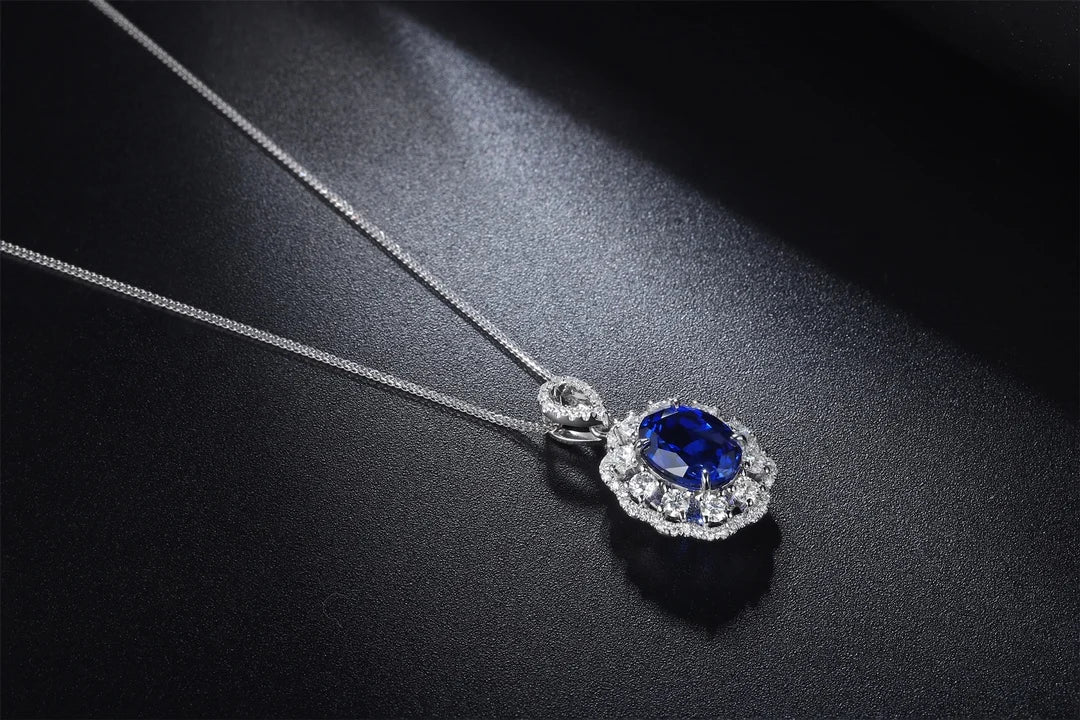 Gemfiori Anster 925 Sterling Silver High-quality Cultivated Sapphire Necklace - Suitable for Parties or As a Gift