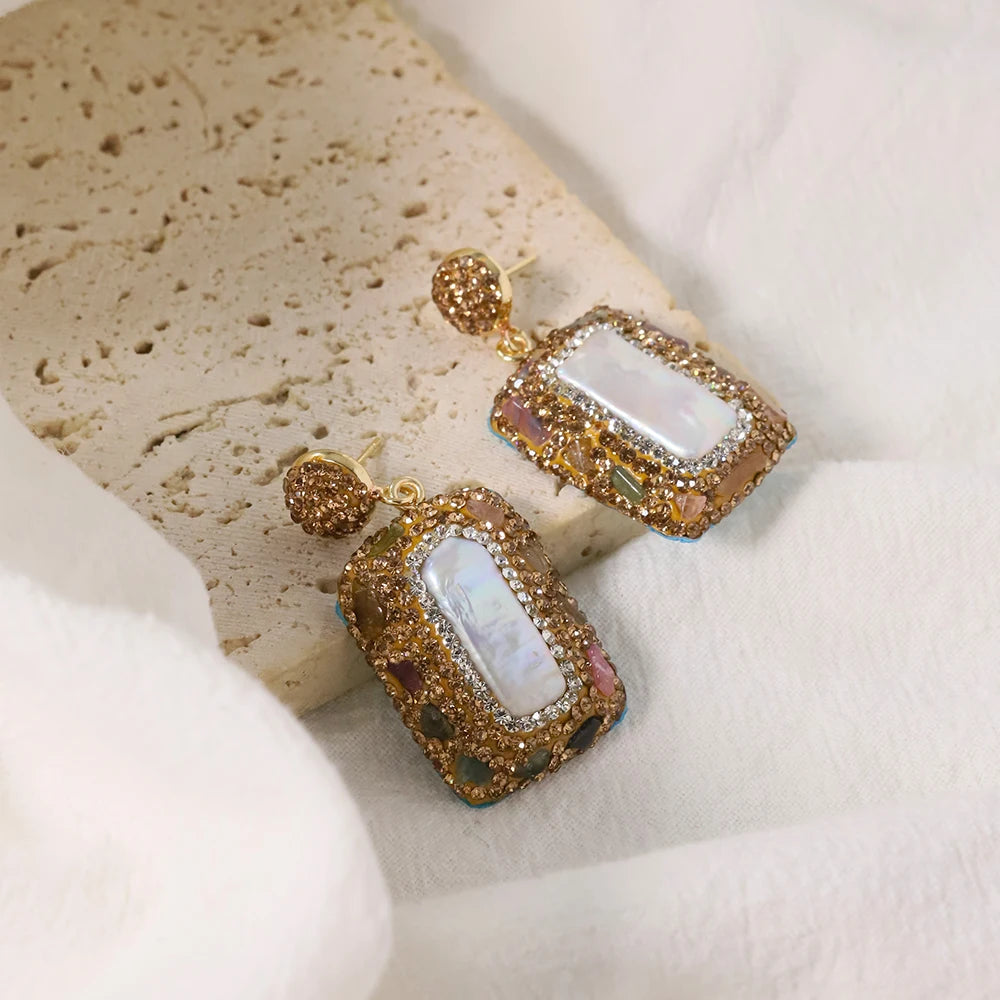 Natural Freshwater Baroque Inlaid Zircon Pearl Earrings Korean Style Women Luxury Jewelry Fashion Ladies and Girls Gift GE1523