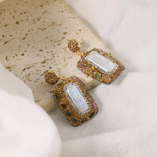Natural Freshwater Baroque Inlaid Zircon Pearl Earrings Korean Style Women Luxury Jewelry Fashion Ladies and Girls Gift GE1523