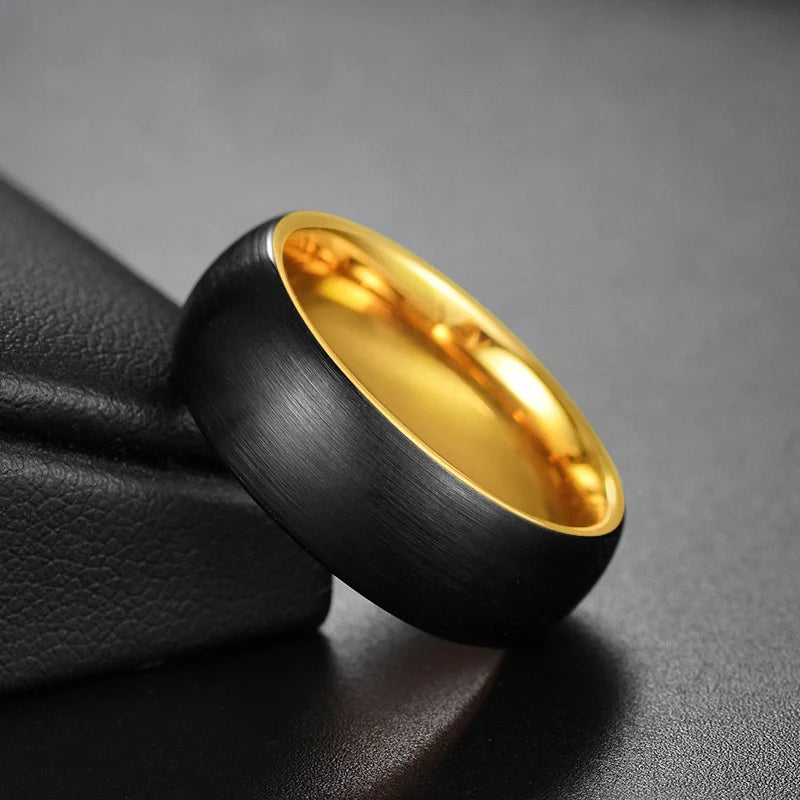 REBEL Black & Gold-Plated Domed Tungsten Carbide Ring