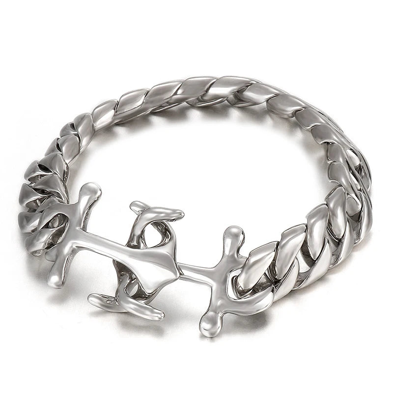 VIKING Mens Anchor Stainless Steel Charm Bracelet – Trendy Silver