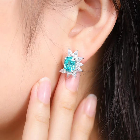 Gemfiori S925 Silver Lab-Grown Diamond Paraiba Trendy Drop Earrings for Wedding & Party