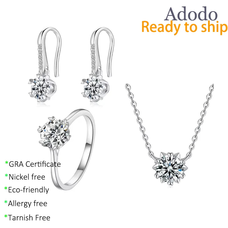 ArtistA Fine Jewelry Sets Zircon Platinum 925 Sterling Silver Heart Snowflakes Real VVS Moissanite Ring Earring Necklace Set for Women