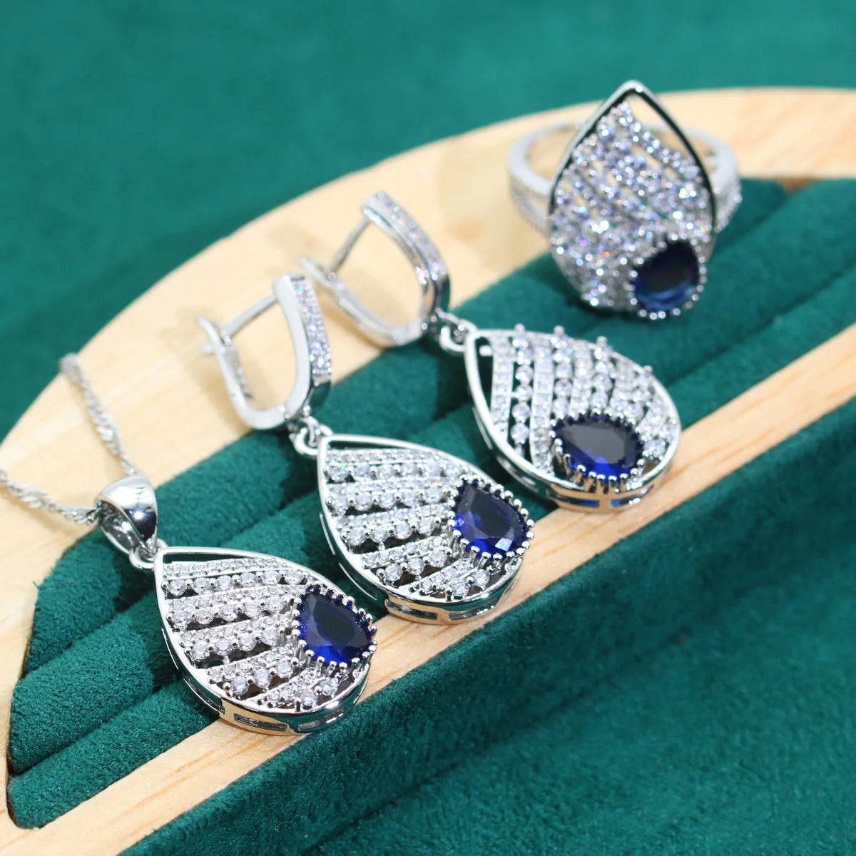 XOTICA New Arrival 925 Silver Jewelry Sets for Women Wedding Blue Zircon Bracelet Earrings Necklace Pendant Open Ring Parties Sapphire