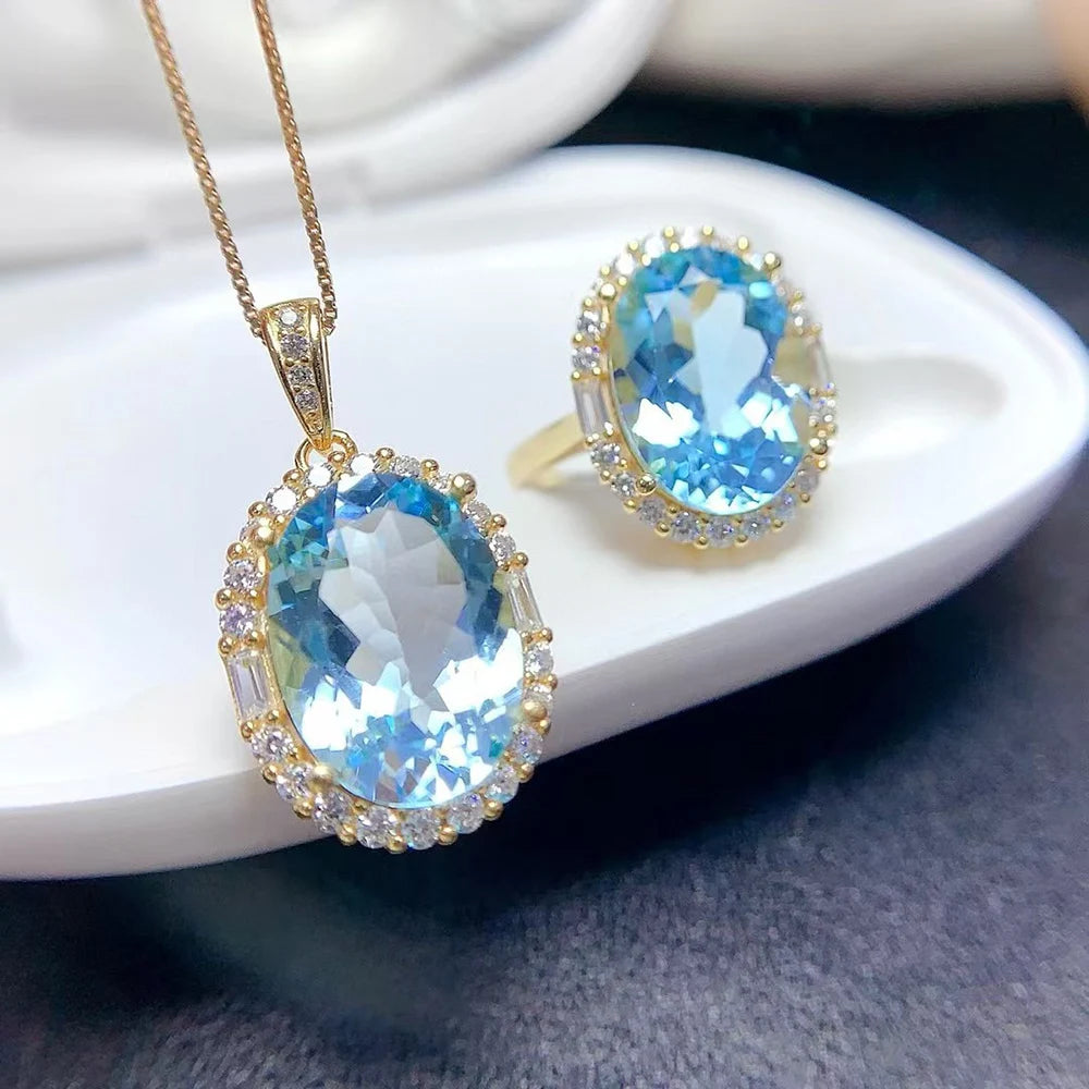 Natural Pink Topaz Jewelry Set 925 Sterling Silver Oval Cut Pendant Necklace Ring  November Birthstone Bridal Gift for Her