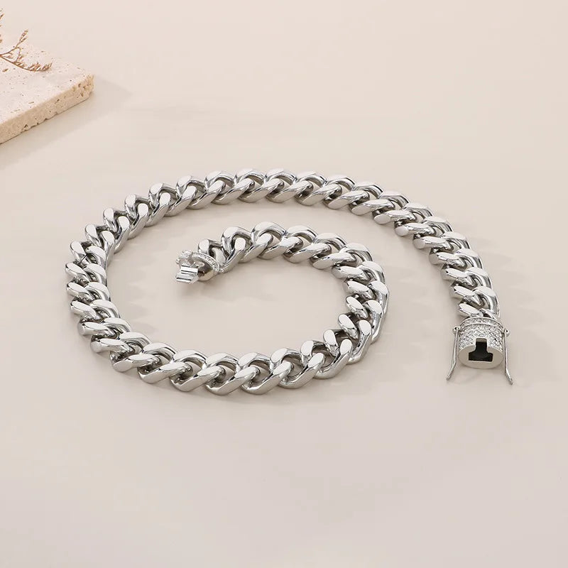 REBEL European American Women's Stainless Steel 316L Cuban Chain Bracelet CNC Exaggerated Zircon for Gift Jewelry Set