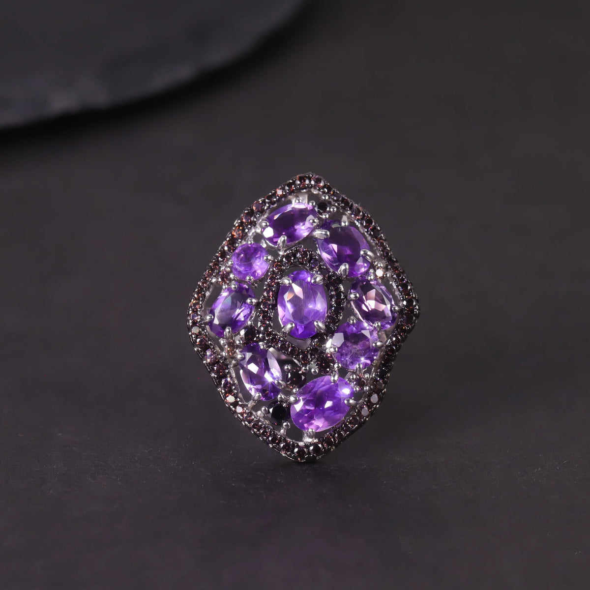 S&S Natural Amethyst & Smoky Nano Fine Jewellery Set | 925 Silver Rhodium Plated | Oval Cut | S&S Collection