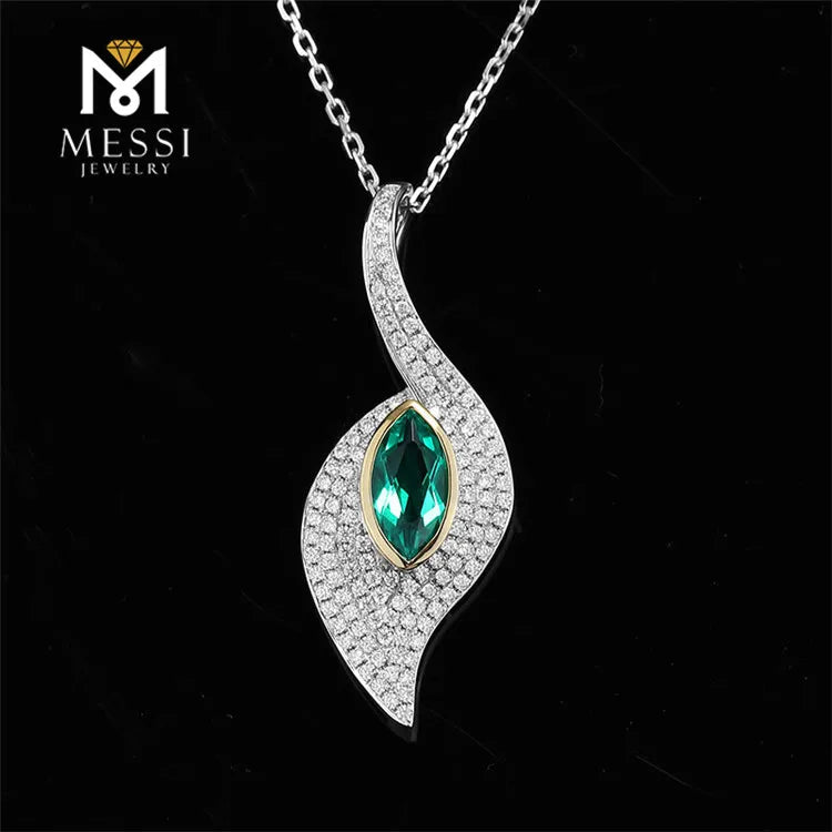 Messi Jewelry Luxury Emerald Gemstone Pendant 14k 18k White Gold  Fashion Necklace Gift Synthetic Wholesale