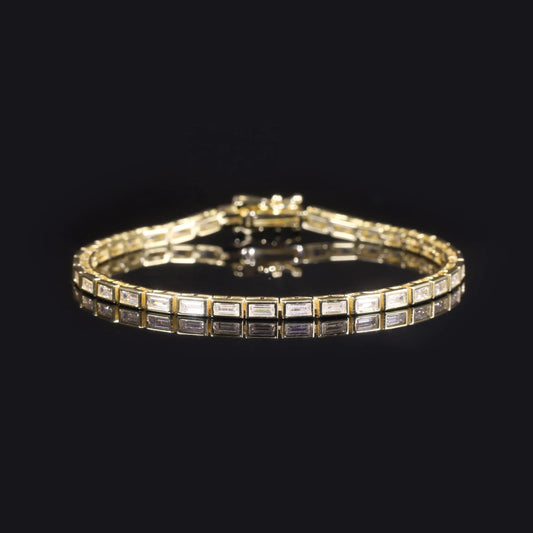 Gemfiori Factory Direct Sales Trendy Gold Plated 925 Silver Bezel Setting Baguette Cut Moissanite Diamond Tennis Bracelets for Women