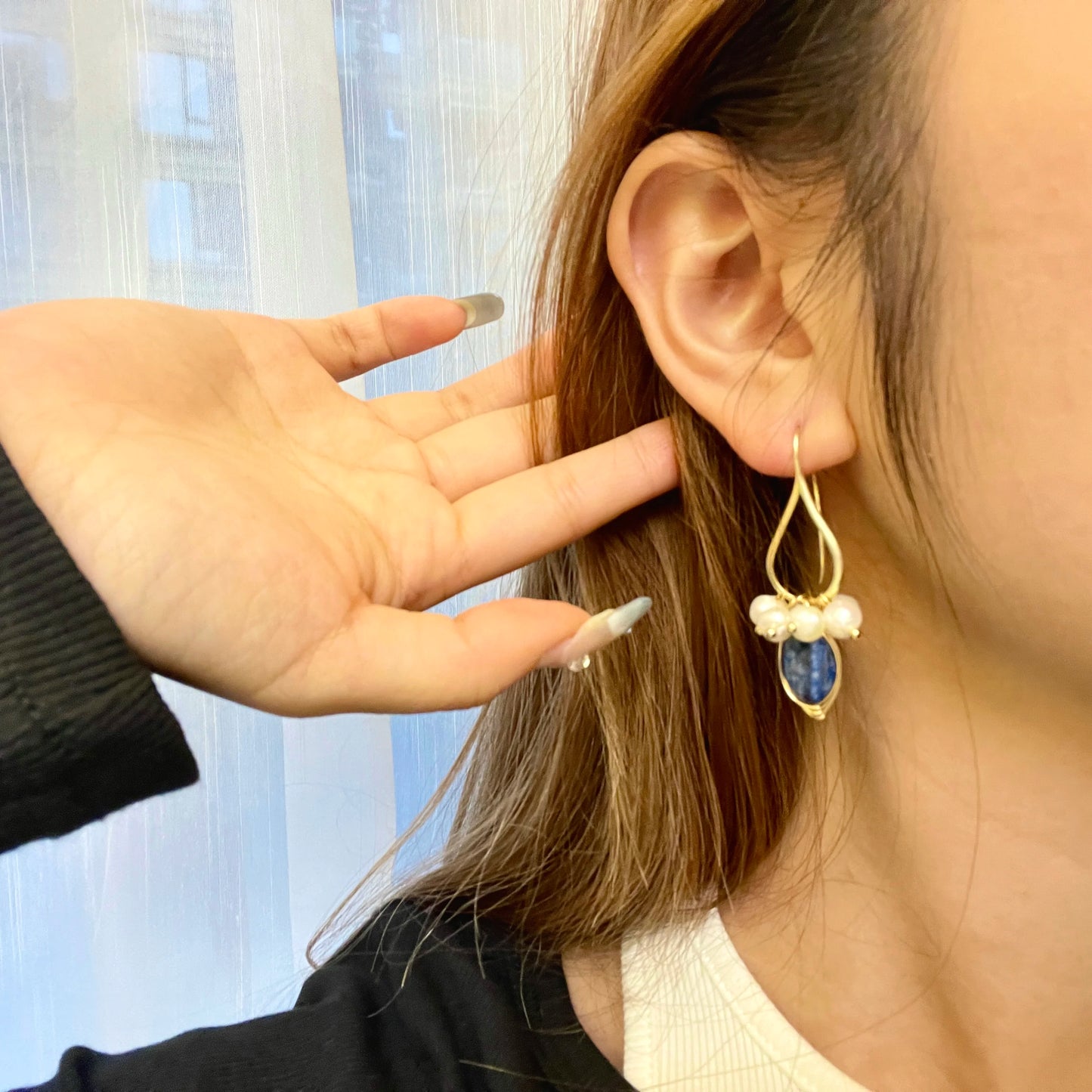 Natural Lapis Lazuli Pearl Temperament Drop Earrings for Women Girls Party Gift Original Design Luxury  Earrings Bulk