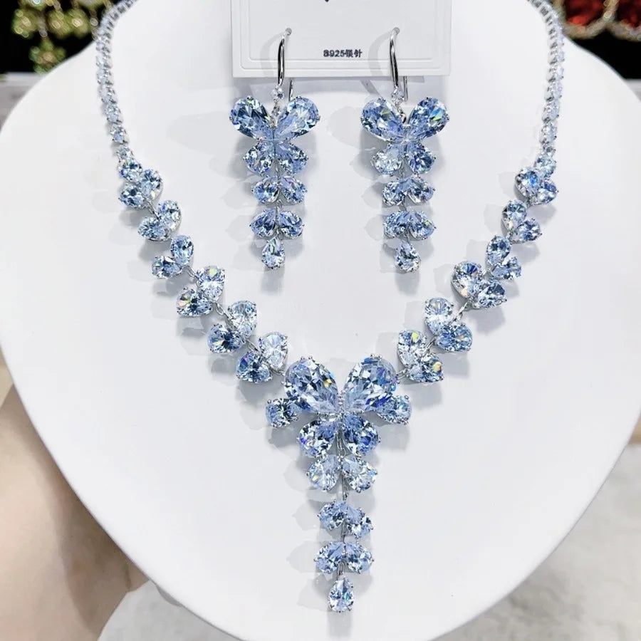K040 Top Quality Trendy Luxury Exquisite Zircon Butterfly Necklace Earrings Set Women Elegant Jewelry Set for Party