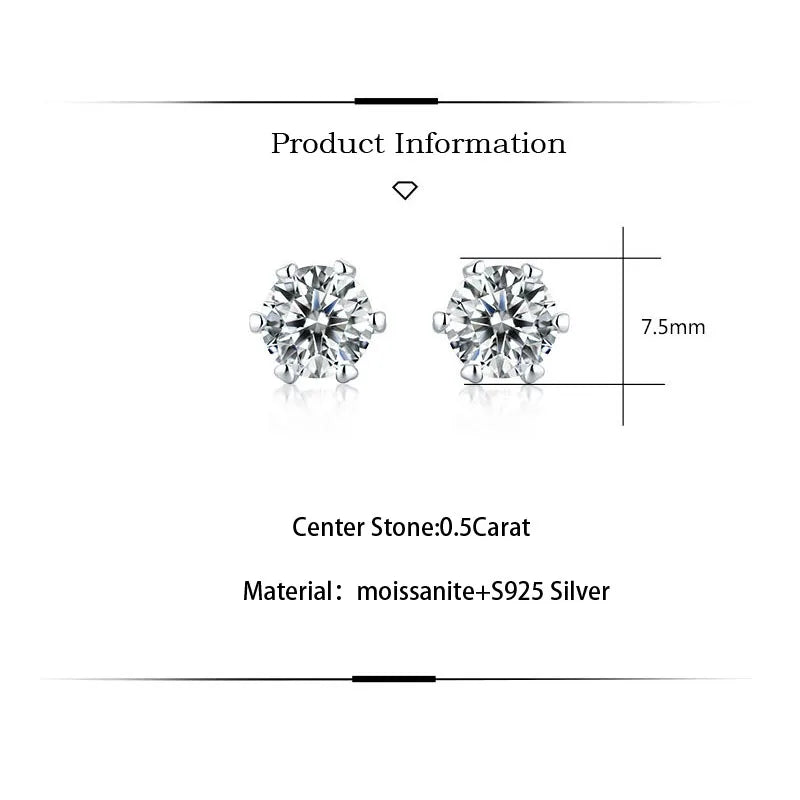 Six Claws Snowflake Moissanite Pink Blue Diamond Stud Earring 925 Sterling Silver Moissanite Earring Women Jewelry