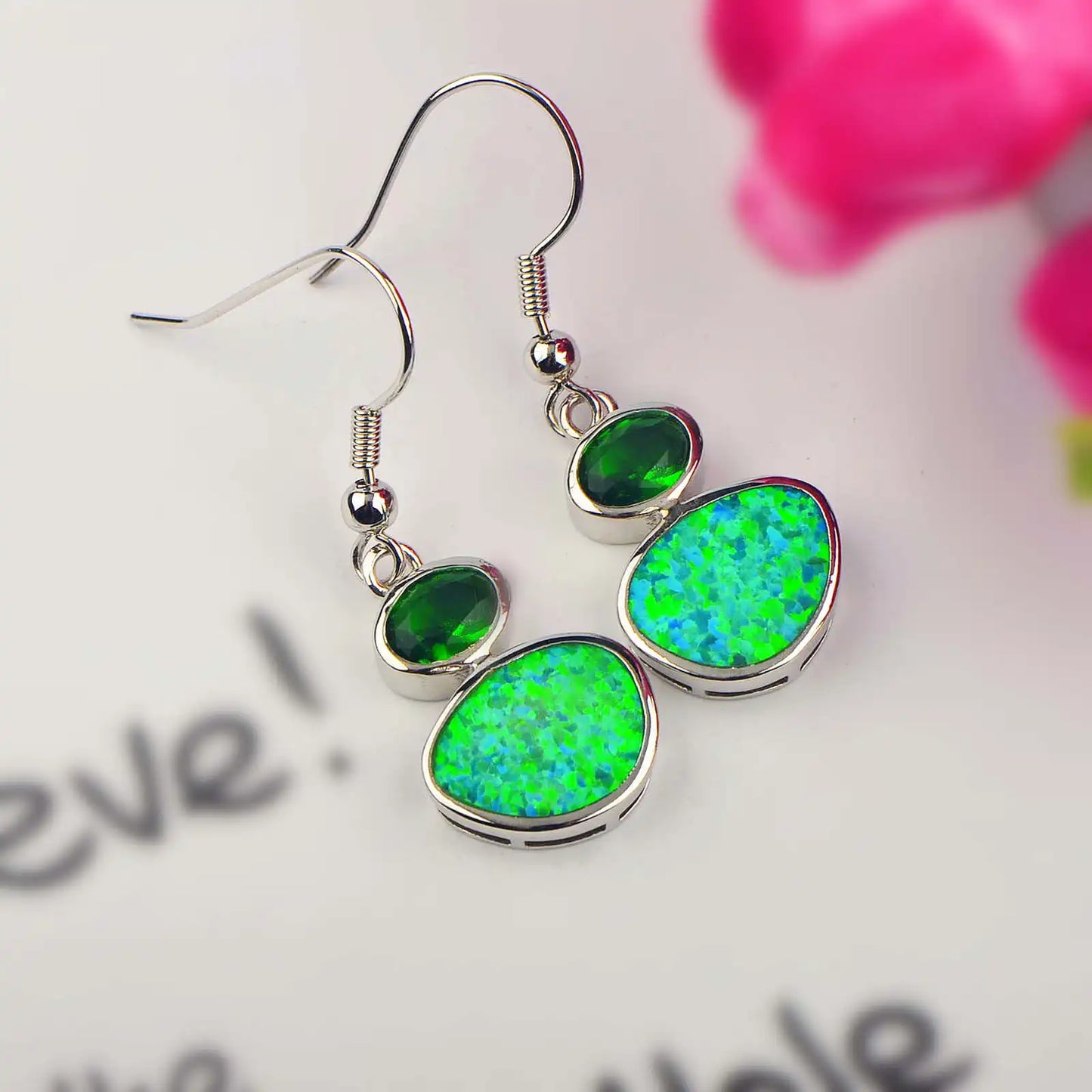 Retro Green Australian Opal Earrings  High-Grade Euro-Style Sparkling Earrings