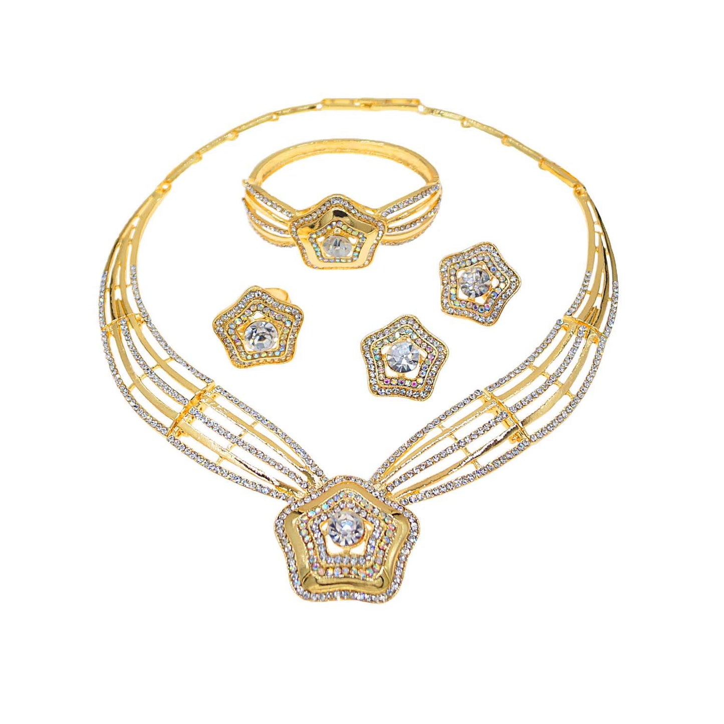 ZhuerruiNew 24K Gold-Plated Jewelry Set with Diamond Stars Unique Personality Vitality Bridesmaids Accompanied Hand GiftHA240507