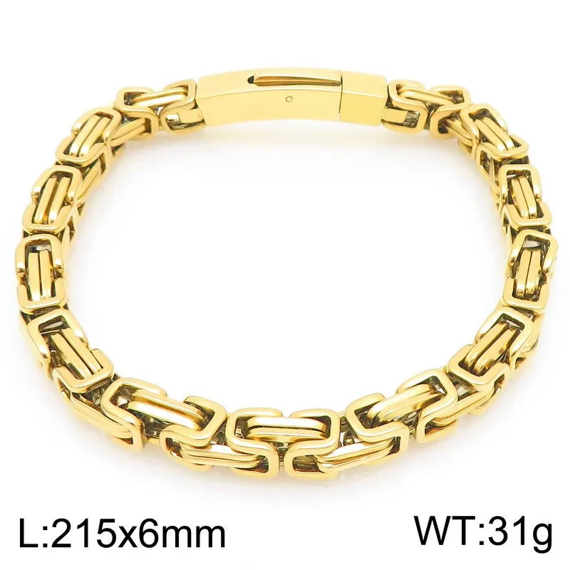REBEL European American Unique Punk Trendy Vacuum Plated Stainless Steel Imperial Chain Magnetic Buckle Men's Bracelet Set