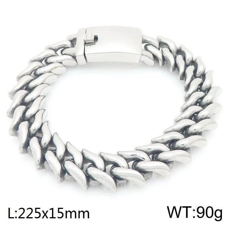 REBEL Polished Fashion Bracelets Men Stainless Steel Trendy Link Bracelet Bangle