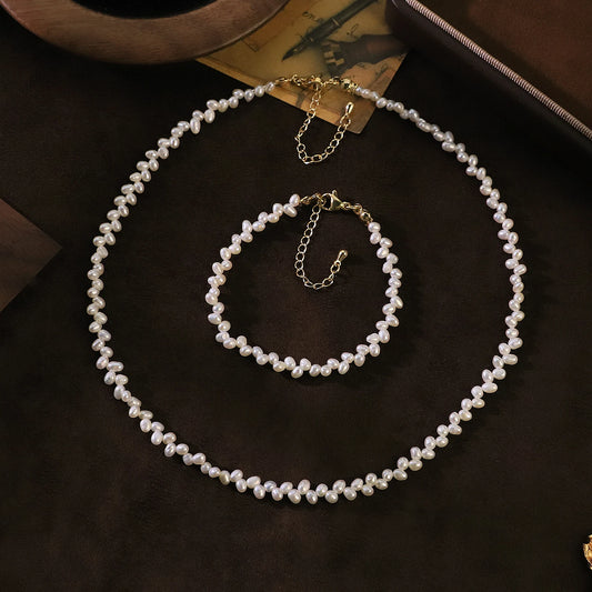 GLSEEVO Natural Freshwater Pearl Dainty Minimalist Necklace, Earrings & Bracelet Set — Bridal & Bridesmaid Gift