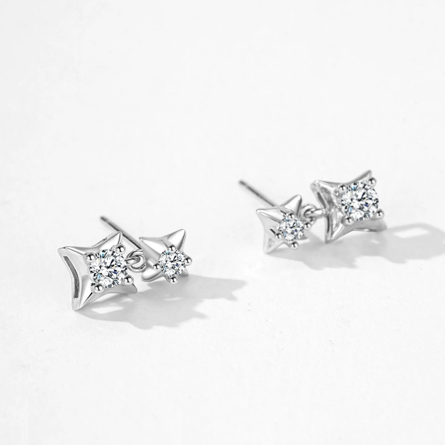 Ailmay 925 Sterling Silver Fine Shining Zircon Star Necklace Earrings For Women, Jewelry Wedding Engagement Bridal Jewelry Set