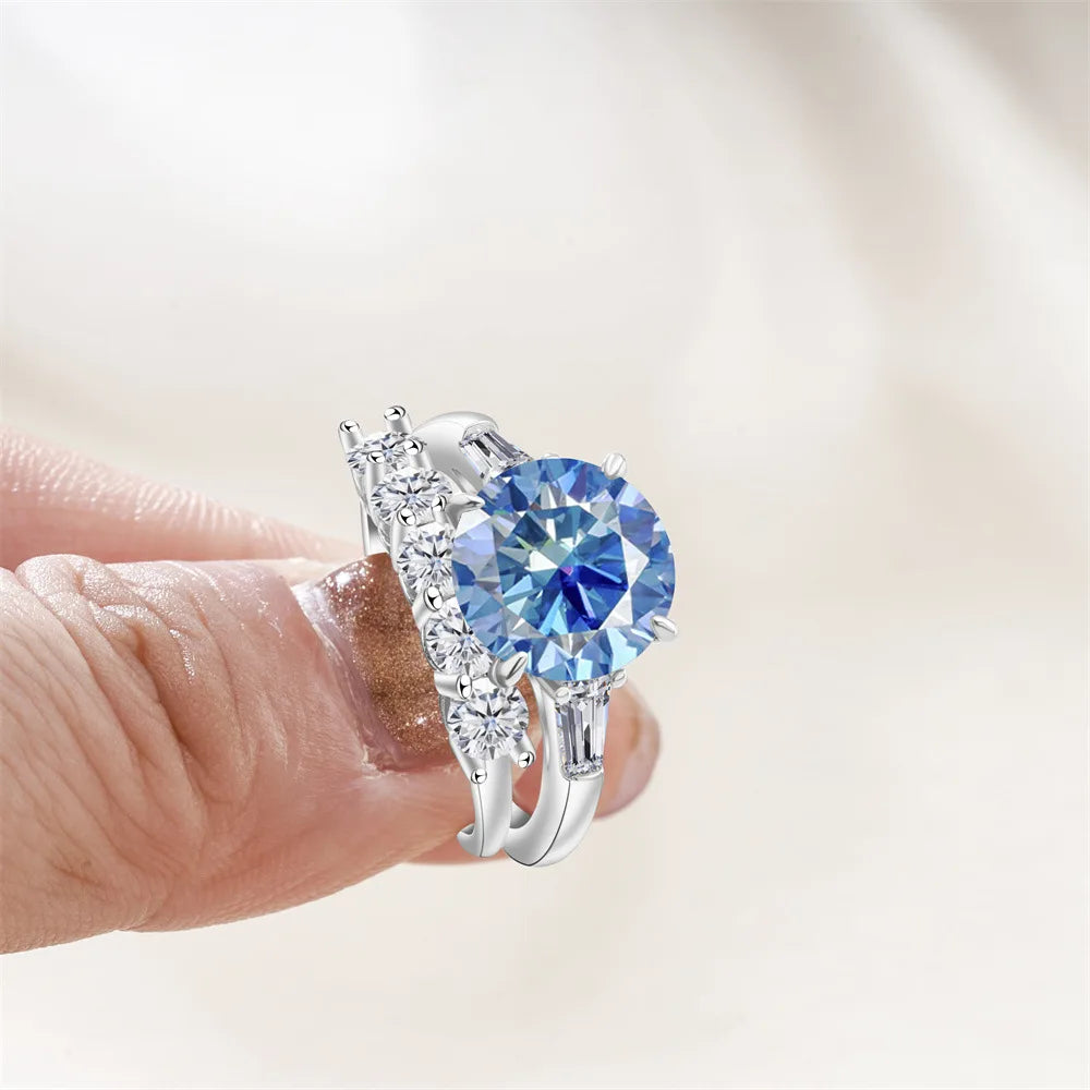 Saudi Arabia Silver Rings with Luxury S925 Sterling Silver Jewelry 6.5carat Gra Certificate Moissanite Ring Set Birthday Gift