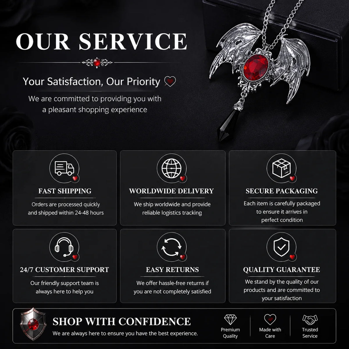 S&S Gothic Bat Wing Gem Pendant Necklace – Collection
