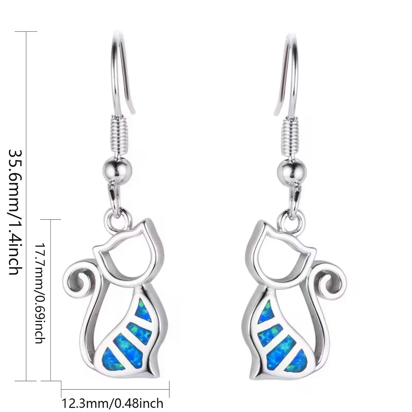 Geometric Opal Cat Earrings - Blue Fire Opal Solitaire & CZ Accent Design | Elegant Formal Jewelry Bulk Gifts