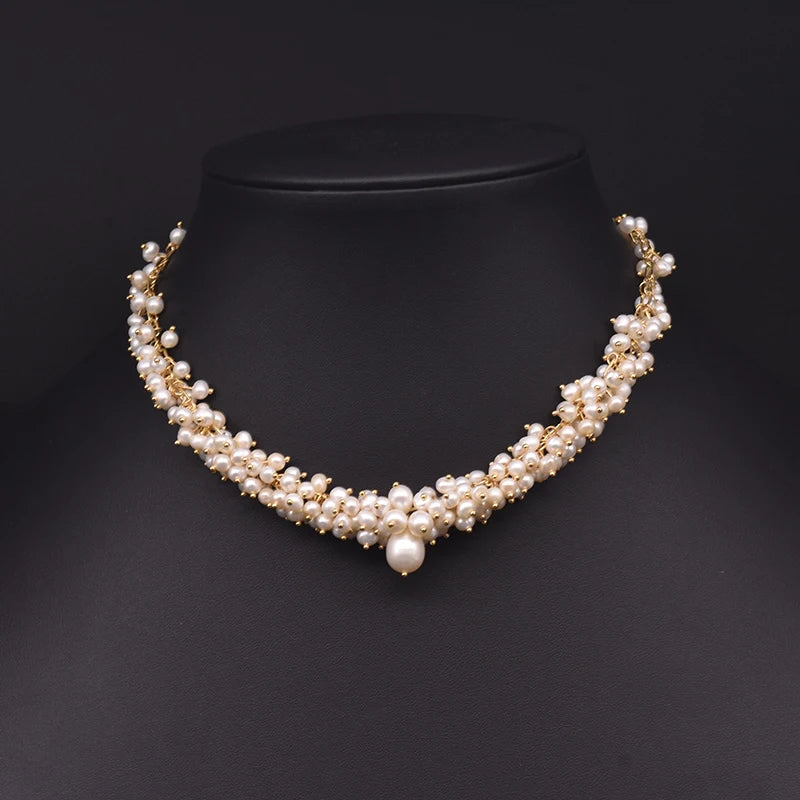 GLSEEVO Natural Freshwater Pearl Charm Chokers Necklaces for Women Wedding Trendy Gift Designer Luxury Jewelry