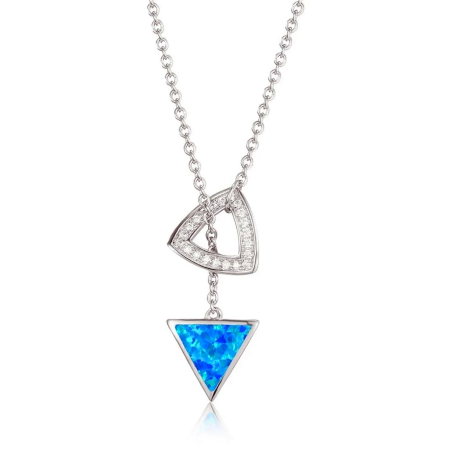 Geometric Copper Silver Plated Opal CZ-Accented Pendant Necklace | Trendy Women's Sweater Chain Jewelry Bulk Gifts