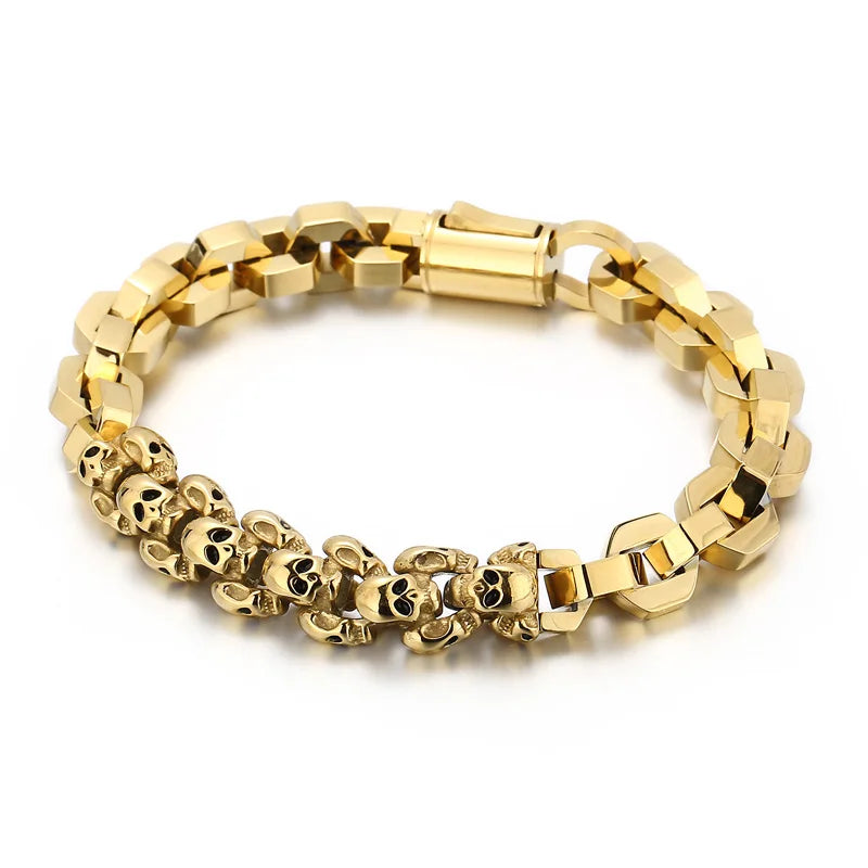 KALEN Silver/Gold/Black Fine Jewelry Fashion Bracelets Men Stainless Steel Punk Skull Links Bracelet Homme