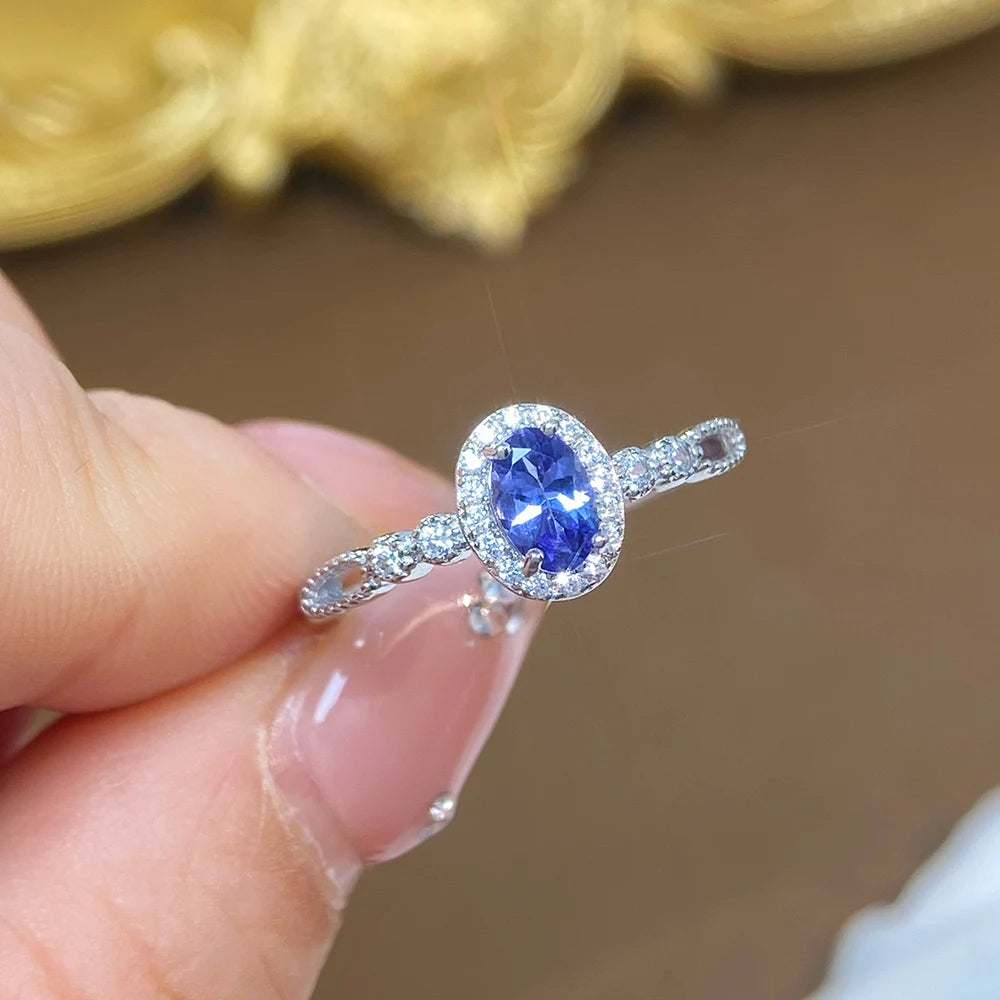 Gioiellieri Genuine Tanzanite Oval Cut Solitaire Ring Rhodium Plated Luxury Ladies Fashion Jewelry Daily Wear Wedding & Anniversary Gift
