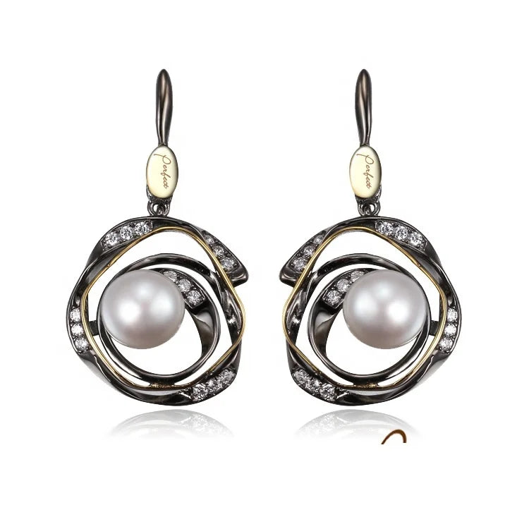 Latest Design Thailand Freshwater Pearl Handmade 925 Sterling Silver Dangle Earrings
