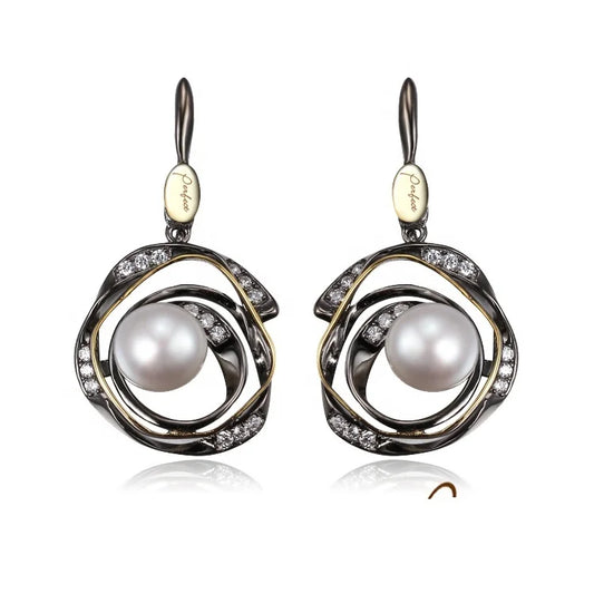Latest Design Thailand Freshwater Pearl Handmade 925 Sterling Silver Dangle Earrings