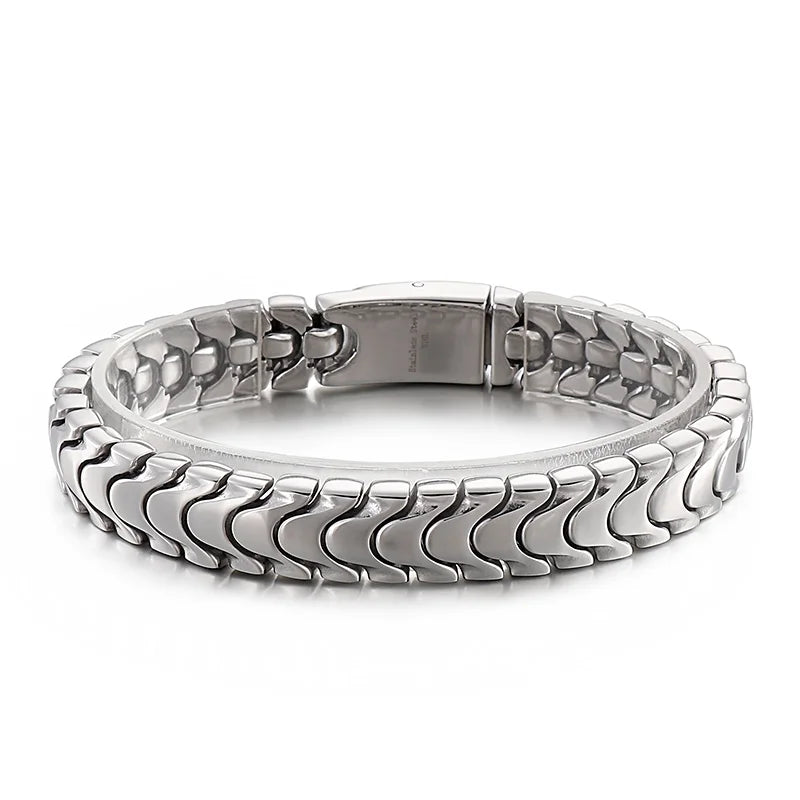 KALEN Trendy Fine Jewelry Fashion Bracelets Men Stainless Steel Snake Bone Links Bracelet Bangle