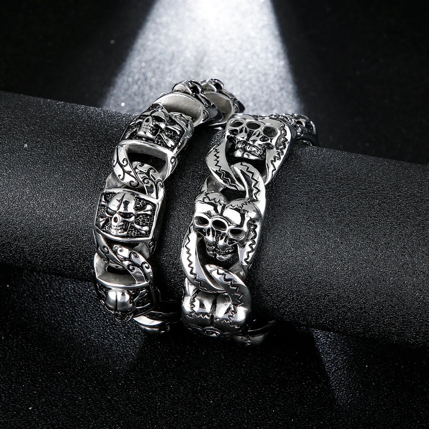 KALEN Skeleton Punk Stainless Steel Chunky Cuban Chain Link Bracelet for Men