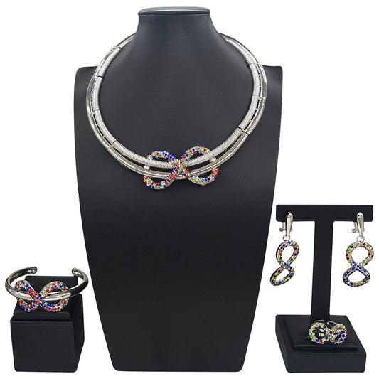Zhuerrui Hot Sale Butterfly Xoxo Necklace Set Rhinestones Exquisite 4Piece Set Gold Filled Women Bridal Jewelry Set HC21070119