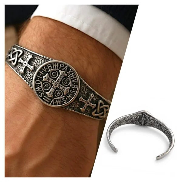 REBEL VIKING Valknut Celtic Knot Rune Cuff Bangle – Stainless Steel