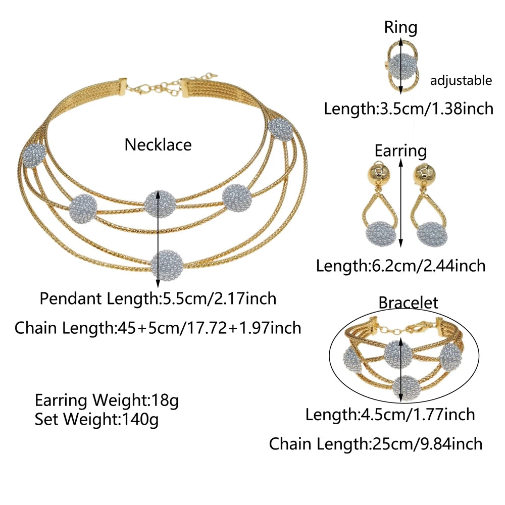 Brazilian Luxury Gold-Plated Jewelry Sets Necklace Bracelet Earrings Ring Four-Piece Sets Colorful Women's Wedding Jewellery Set