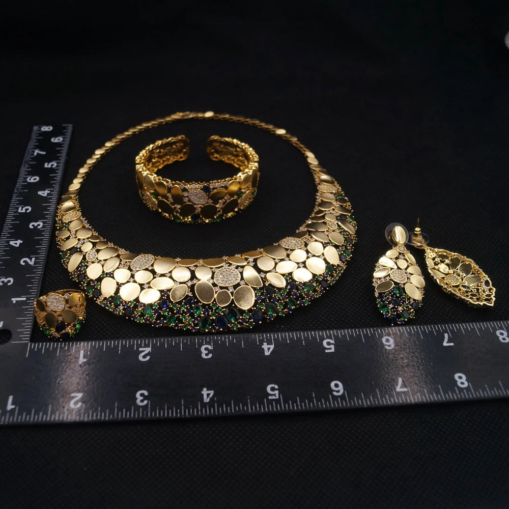 Zhuerrui Fashion Necklace Jewelry Set Brazil 24K Gold Ladies Wedding Jewelry High Quality Italian Custom Jewelry Set HZ210901163