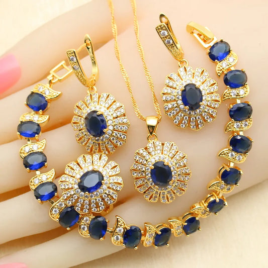 Wholesale Fashion 18k Gold Plated Jewelry for Wedding Party Engagement Includes Earrings Open Ring Bracelet for Christmas