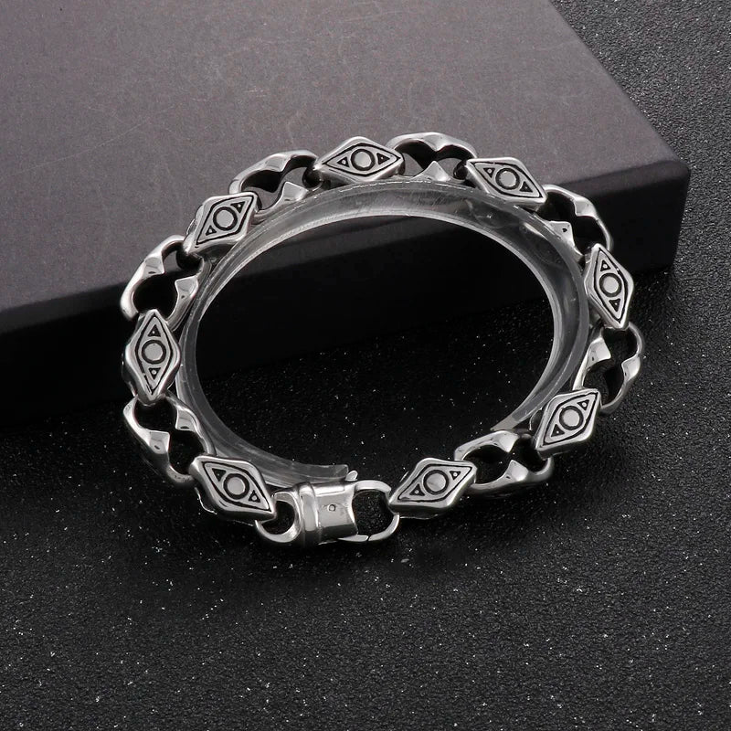 KALEN 230mm Men Punk Mysterious Stainless Steel Links Bracelet