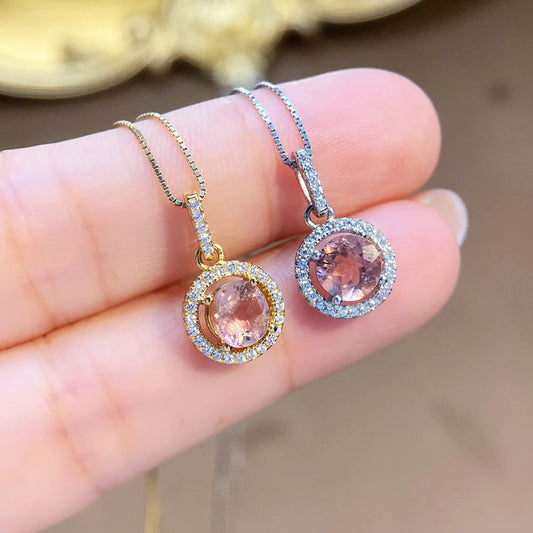 Gioiellieri Natural Colored Tourmaline Pendant High-End Women's Necklace and Bracelet Set Clavicle Chain