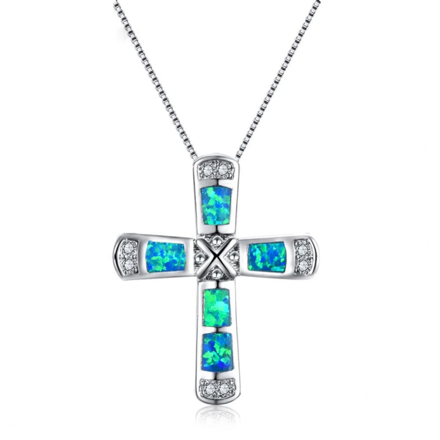 Aobao Cross Pendant Opal Necklace Jewelry Wholesale Inlaid with Opalv
