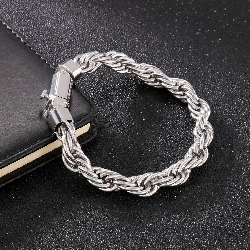 KALEN Unisex 230mm Gold/Silver/Black Stainless Steel Rope Chain Bracelet